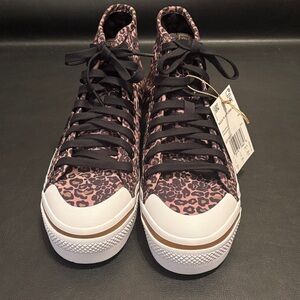 Nizza Platform Mid Puma Black and Pink Leopard Print Sneakers